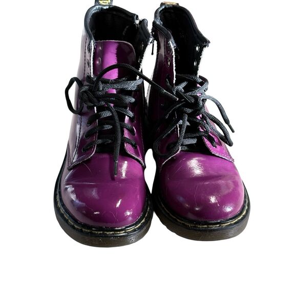 Dr. Martens JUNIOR 1460 Purple & Black Patent Leather Lace Up Boots size 2 - Picture 2 of 12